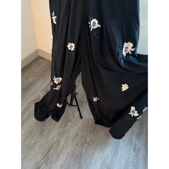 Wayward Fancies by eShakti Large Black Floral Embroidered Wide Leg Jumpsuit Boho - Picture 6 of 10